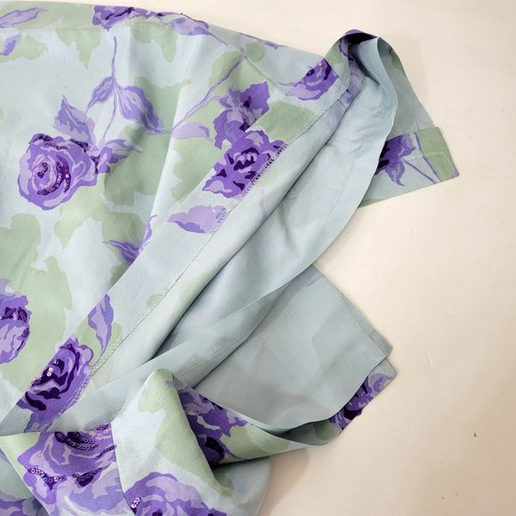Albert Nippon Green Silk Skirt with Purple Roses Vintage - Picture 4 of 8